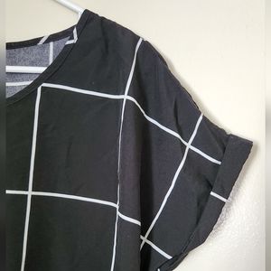 Black Plaid Short Sleeve Plus Sized Blouse